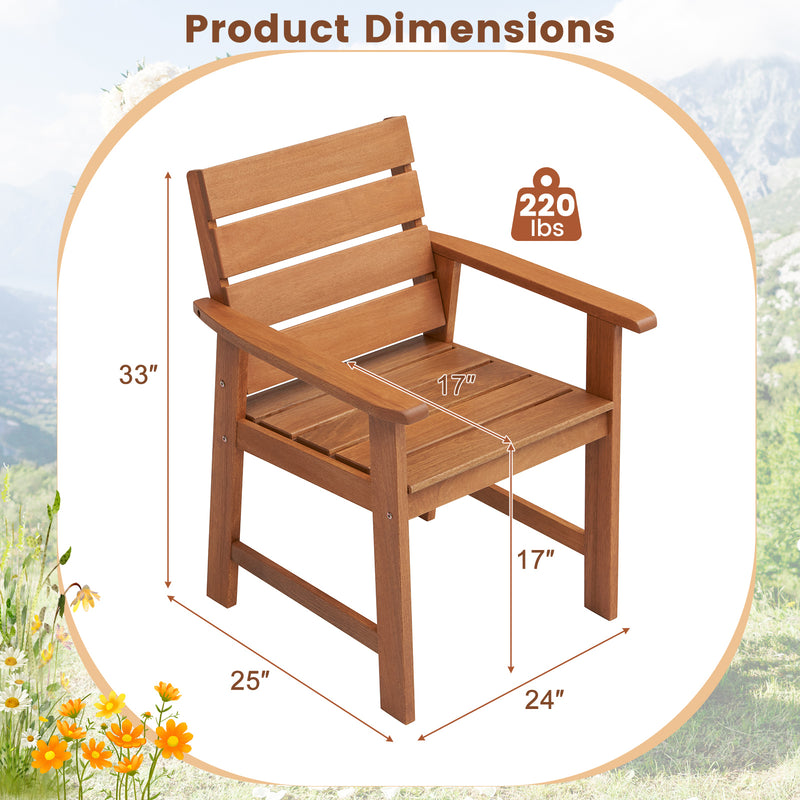 Costway - 2 Piece Patio Hardwood Chair with Slatted Seat and Inclined Backrest