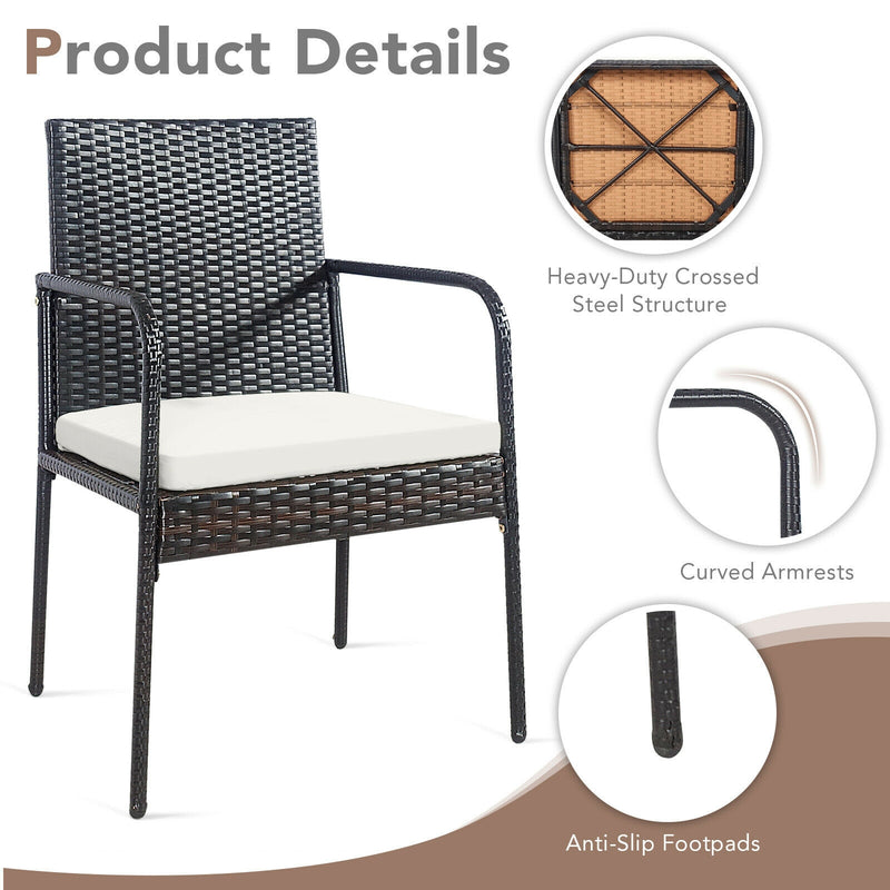 Costway - 4 Pieces Patio Wicker Rattan Dining Set with Comfy Cushions