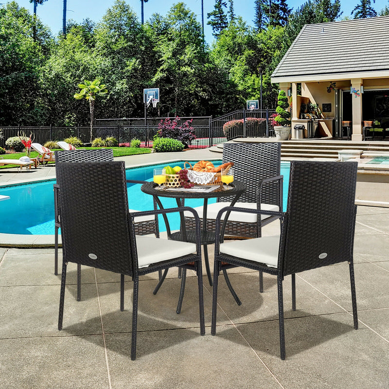 Costway - 4 Pieces Patio Wicker Rattan Dining Set with Comfy Cushions