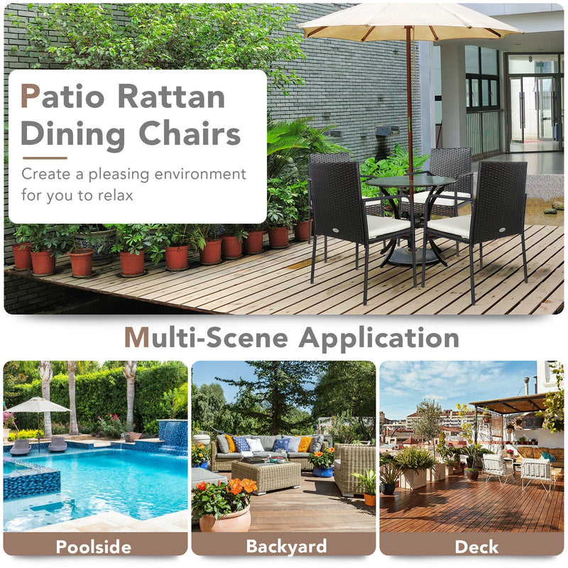 Costway - 4 Pieces Patio Wicker Rattan Dining Set with Comfy Cushions