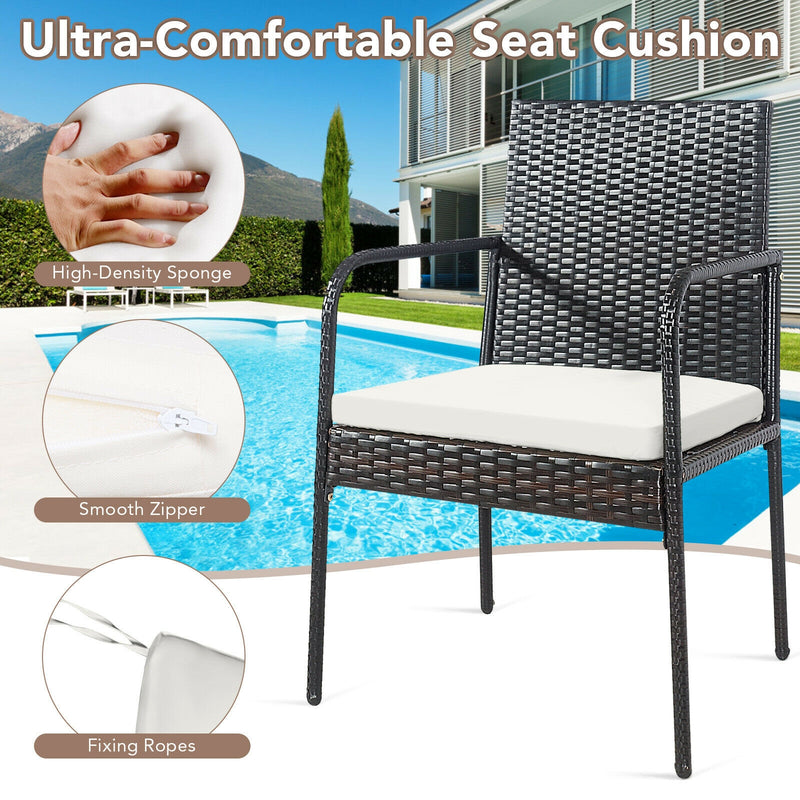 Costway - 4 Pieces Patio Wicker Rattan Dining Set with Comfy Cushions