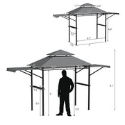 Costway - 13.5 x 4 Feet Patio BBQ Grill Gazebo Canopy with Dual Side Awnings-Gray