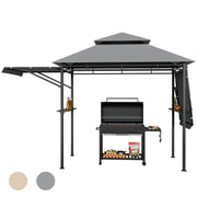 Costway - 13.5 x 4 Feet Patio BBQ Grill Gazebo Canopy with Dual Side Awnings-Gray