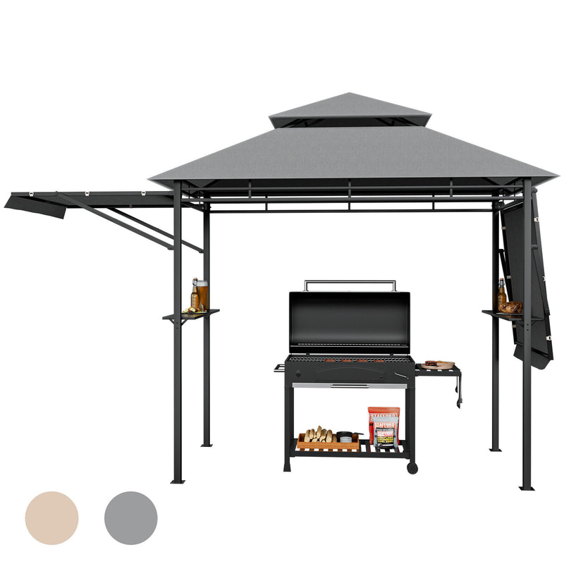 Costway - 13.5 x 4 Feet Patio BBQ Grill Gazebo Canopy with Dual Side Awnings-Gray