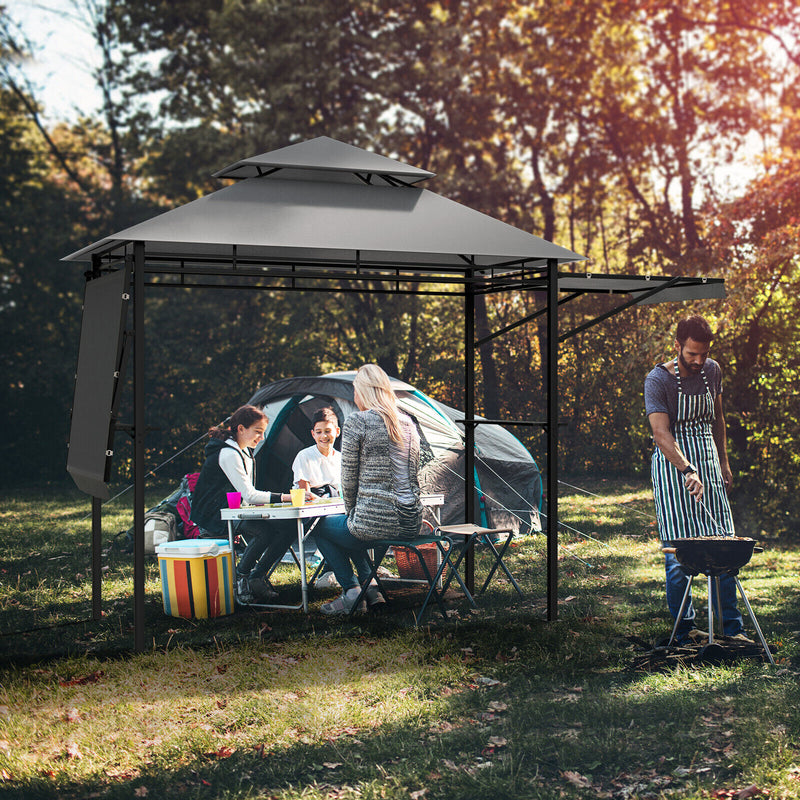 Costway - 13.5 x 4 Feet Patio BBQ Grill Gazebo Canopy with Dual Side Awnings-Gray