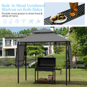 Costway - 13.5 x 4 Feet Patio BBQ Grill Gazebo Canopy with Dual Side Awnings-Gray