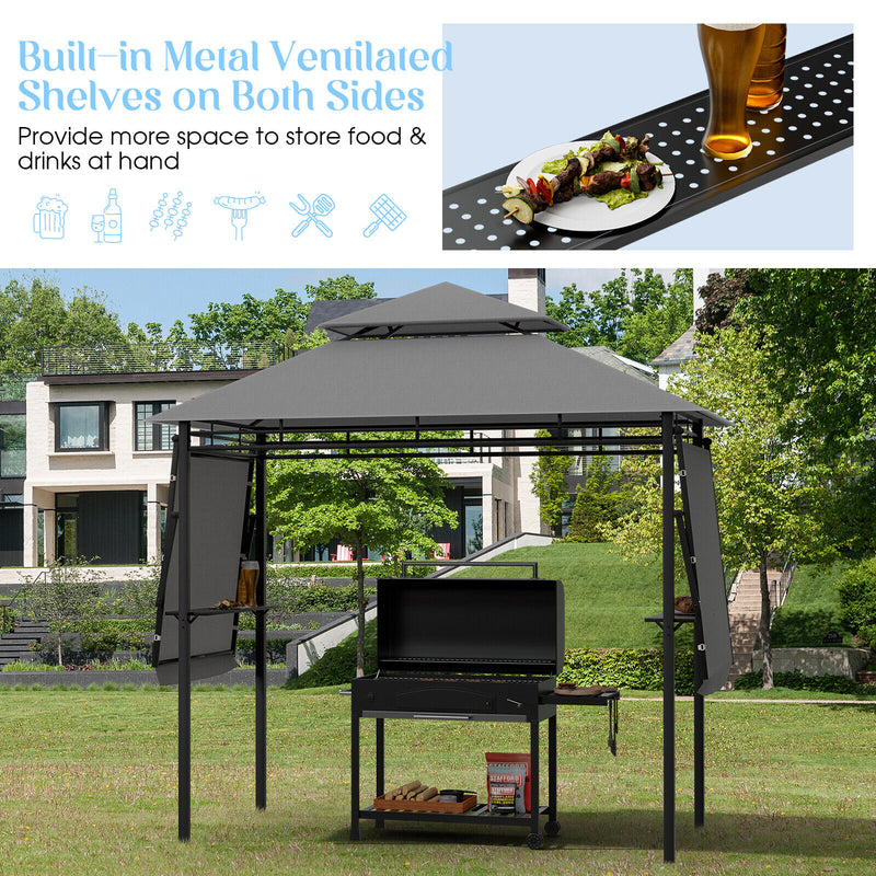Costway - 13.5 x 4 Feet Patio BBQ Grill Gazebo Canopy with Dual Side Awnings-Gray