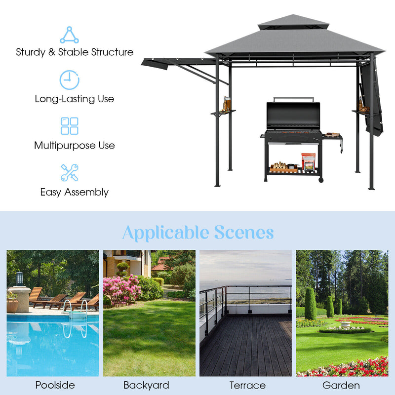 Costway - 13.5 x 4 Feet Patio BBQ Grill Gazebo Canopy with Dual Side Awnings-Gray