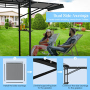 Costway - 13.5 x 4 Feet Patio BBQ Grill Gazebo Canopy with Dual Side Awnings-Gray