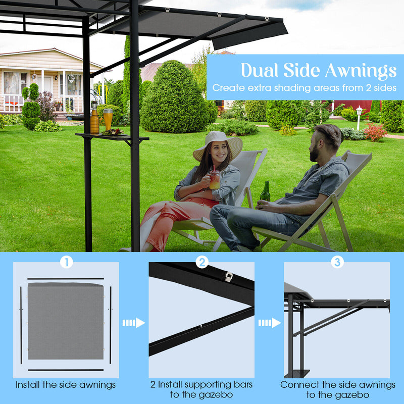 Costway - 13.5 x 4 Feet Patio BBQ Grill Gazebo Canopy with Dual Side Awnings-Gray