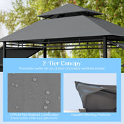 Costway - 13.5 x 4 Feet Patio BBQ Grill Gazebo Canopy with Dual Side Awnings-Gray