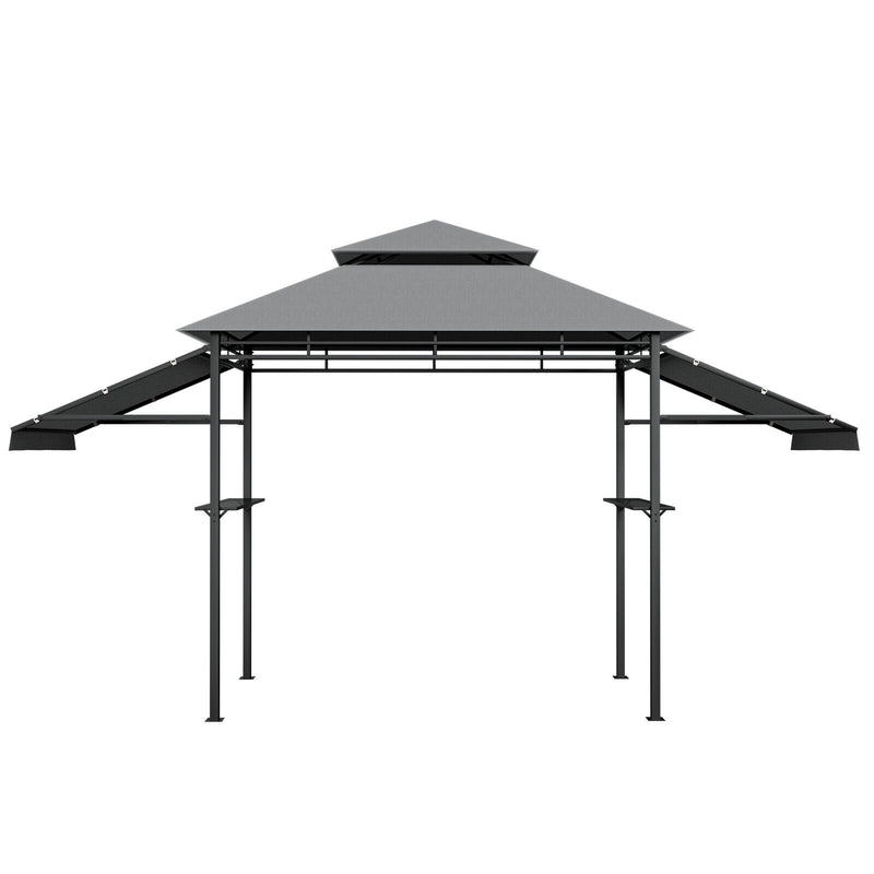 Costway - 13.5 x 4 Feet Patio BBQ Grill Gazebo Canopy with Dual Side Awnings-Gray