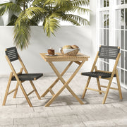 Costway - Set of 2 Folding Chairs Indonesia Teak Wood Dining Chairs with Woven Rope Seat and Back
