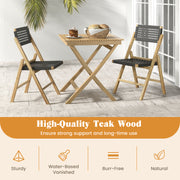 Costway - Set of 2 Folding Chairs Indonesia Teak Wood Dining Chairs with Woven Rope Seat and Back