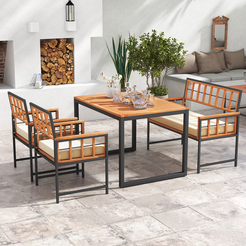 Costway - 4 Pieces Acacia Wood Patio Dining Set with 1 Rectangular Table