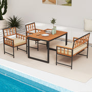 Costway - 4 Pieces Acacia Wood Patio Dining Set with 1 Rectangular Table