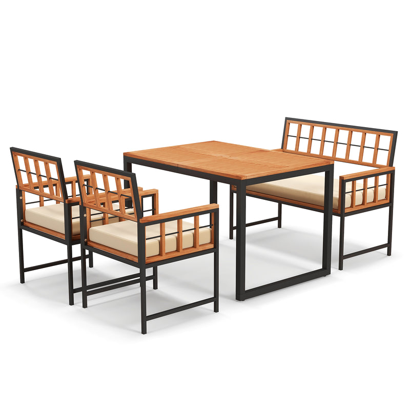 Costway - 4 Pieces Acacia Wood Patio Dining Set with 1 Rectangular Table
