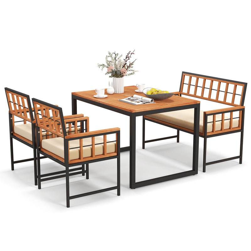 Costway - 4 Pieces Acacia Wood Patio Dining Set with 1 Rectangular Table