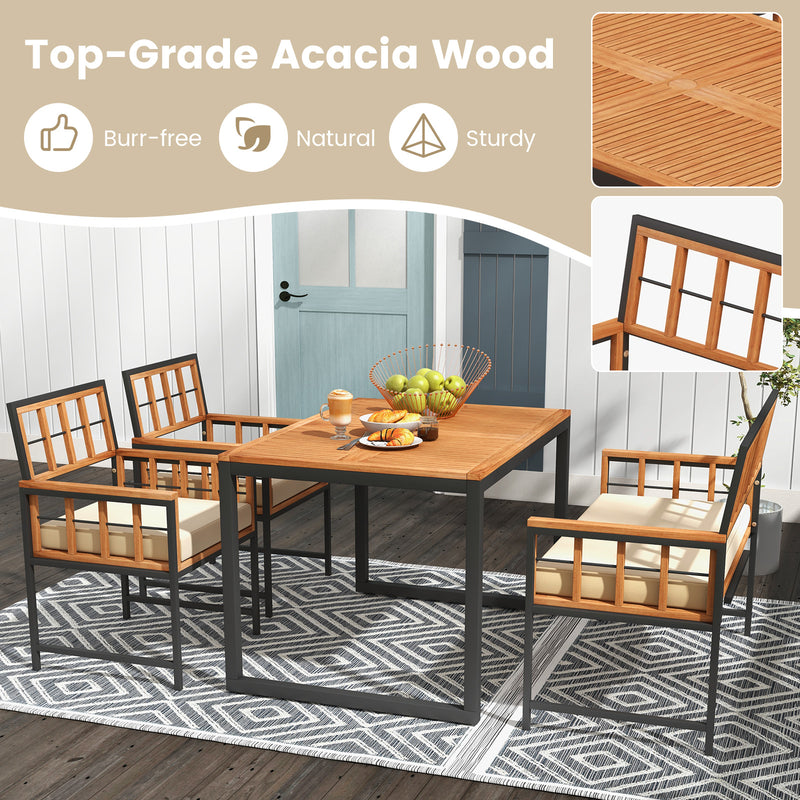Costway - 4 Pieces Acacia Wood Patio Dining Set with 1 Rectangular Table