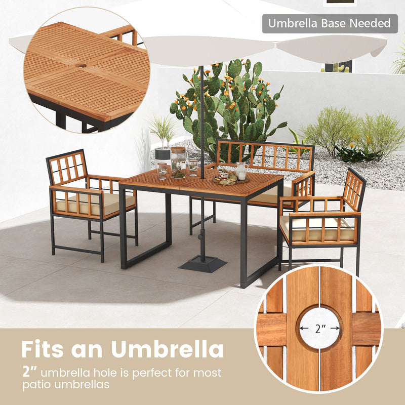 Costway - 4 Pieces Acacia Wood Patio Dining Set with 1 Rectangular Table