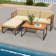 Costway - 5 Pieces Patio Furniture Set Acacia Wood Sectional Set with Heavy-Duty Metal Frame-Beige