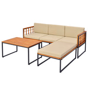 Costway - 5 Pieces Patio Furniture Set Acacia Wood Sectional Set with Heavy-Duty Metal Frame-Beige