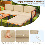 Costway - 5 Pieces Patio Furniture Set Acacia Wood Sectional Set with Heavy-Duty Metal Frame-Beige