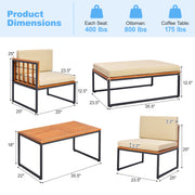 Costway - 5 Pieces Patio Furniture Set Acacia Wood Sectional Set with Heavy-Duty Metal Frame-Beige