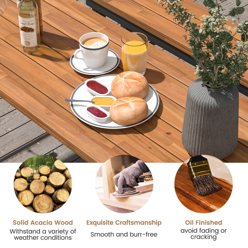 Costway - Outdoor Dining Table and Bench Set with Acacia Wood Top for Yard Garden Poolside