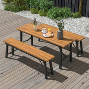 Costway - Outdoor Dining Table and Bench Set with Acacia Wood Top for Yard Garden Poolside