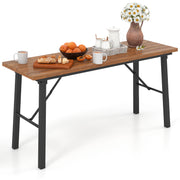 Costway - Outdoor Dining Table and Bench Set with Acacia Wood Top for Yard Garden Poolside