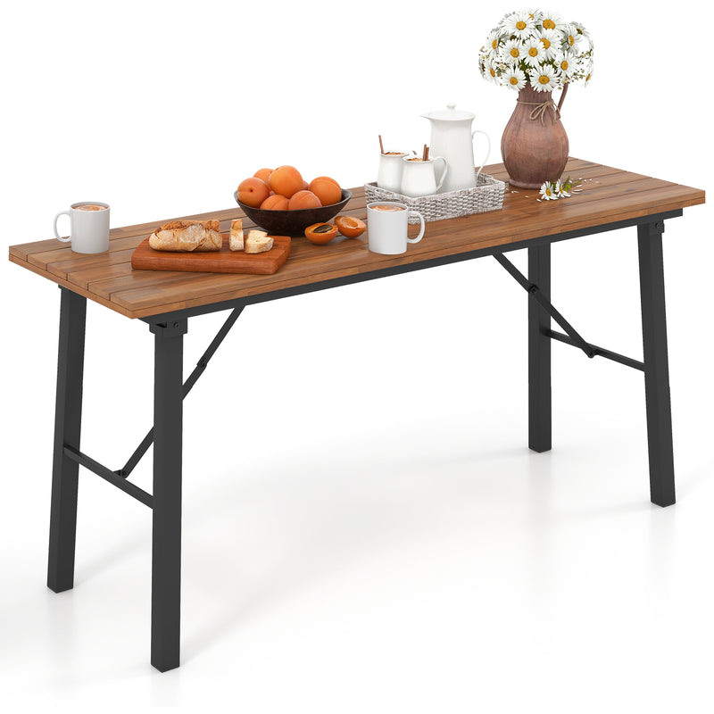 Costway - Outdoor Dining Table and Bench Set with Acacia Wood Top for Yard Garden Poolside