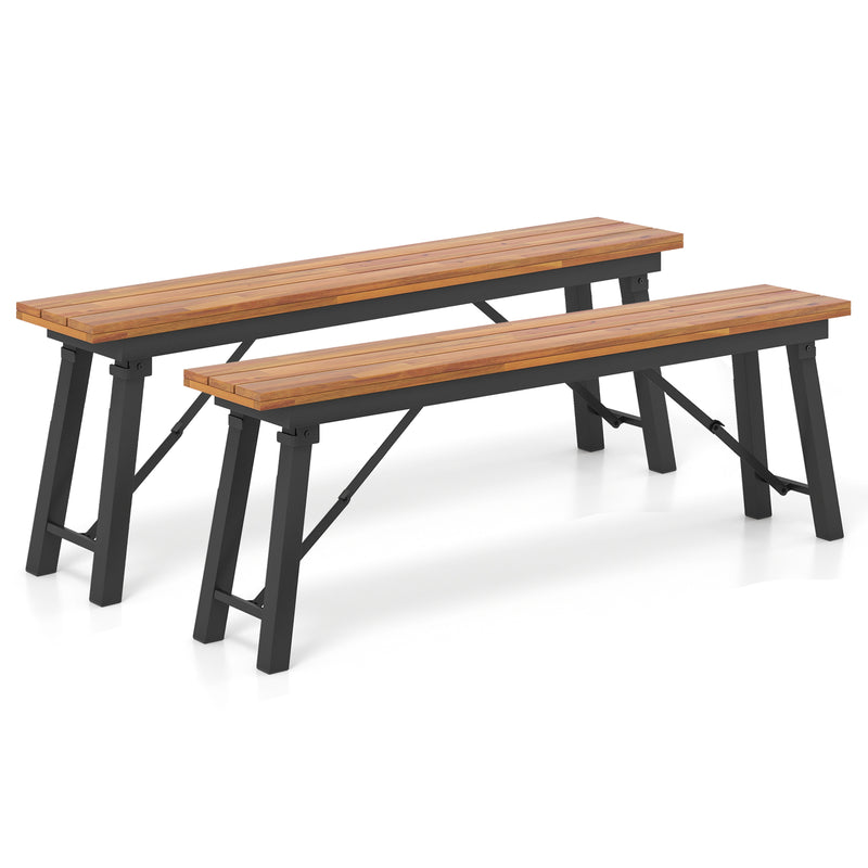Costway - Outdoor Dining Table and Bench Set with Acacia Wood Top for Yard Garden Poolside