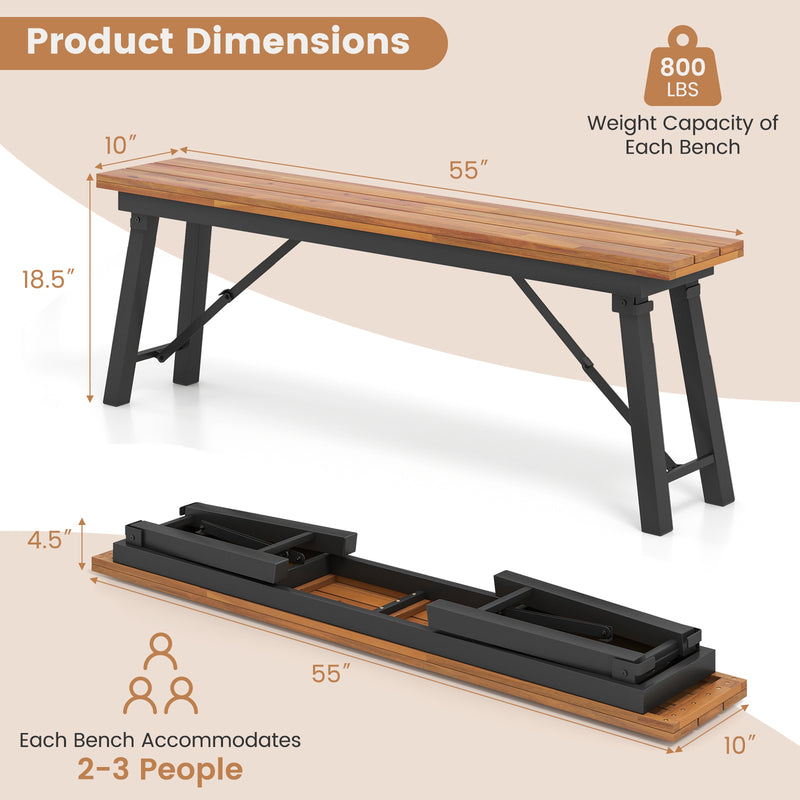 Costway - Outdoor Dining Table and Bench Set with Acacia Wood Top for Yard Garden Poolside