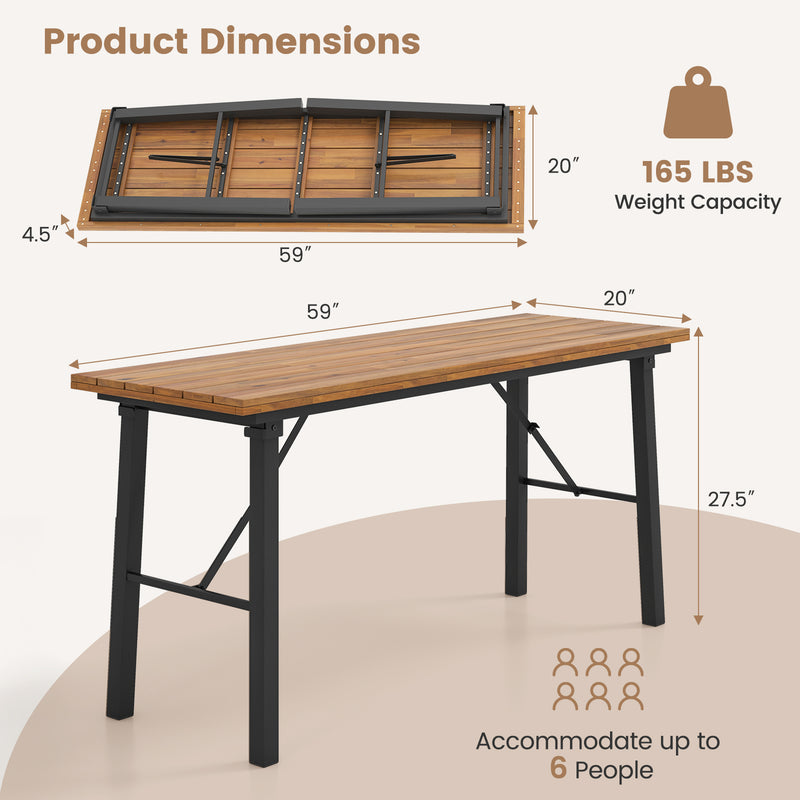 Costway - Outdoor Dining Table and Bench Set with Acacia Wood Top for Yard Garden Poolside