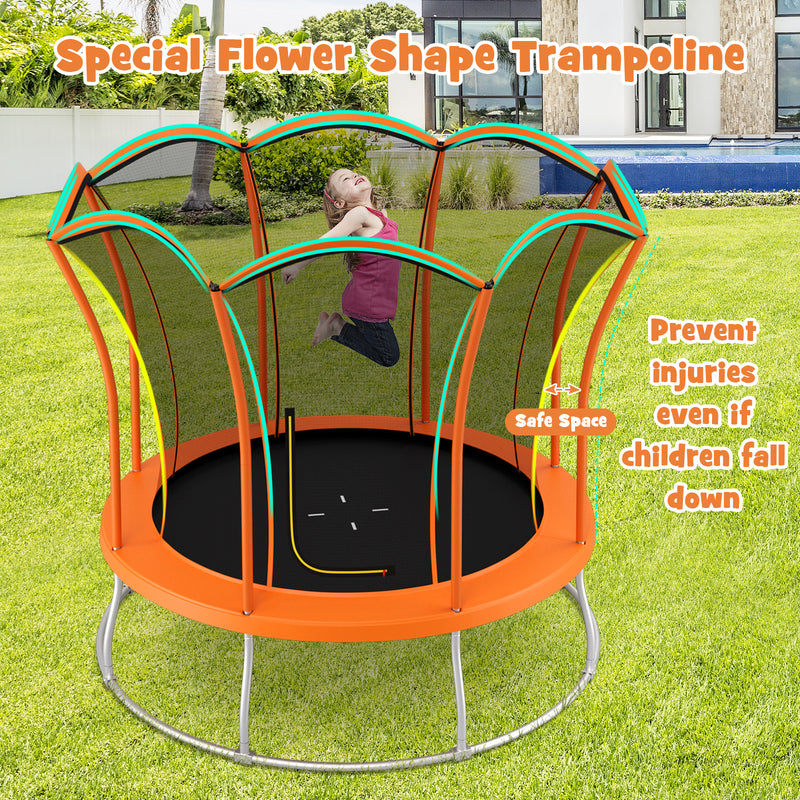 Costway - 10 Feet Unique Flower Shape Trampoline with Galvanized Steel Frame-Orange