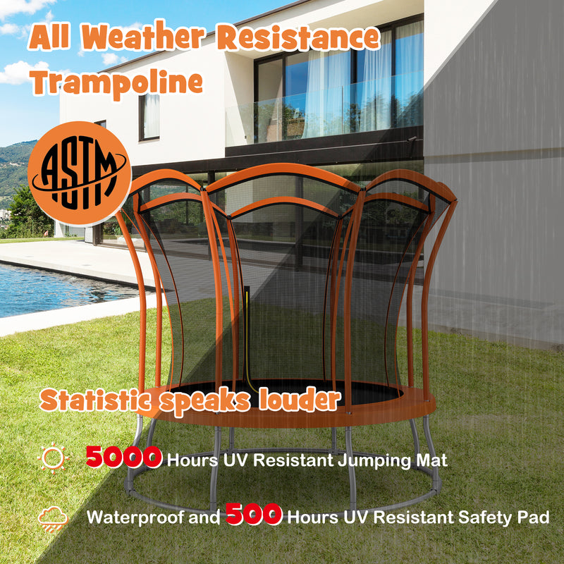 Costway - 10 Feet Unique Flower Shape Trampoline with Galvanized Steel Frame-Orange