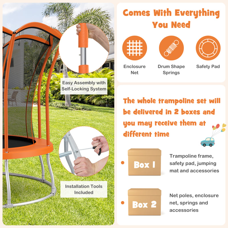 Costway - 10 Feet Unique Flower Shape Trampoline with Galvanized Steel Frame-Orange