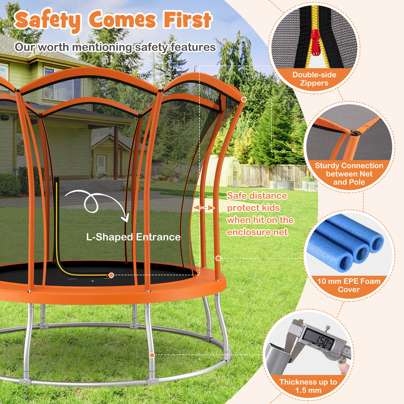 Costway - 10 Feet Unique Flower Shape Trampoline with Galvanized Steel Frame-Orange