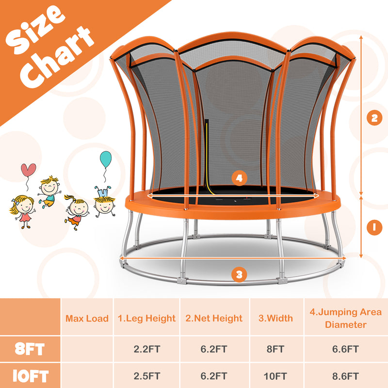 Costway - 10 Feet Unique Flower Shape Trampoline with Galvanized Steel Frame-Orange