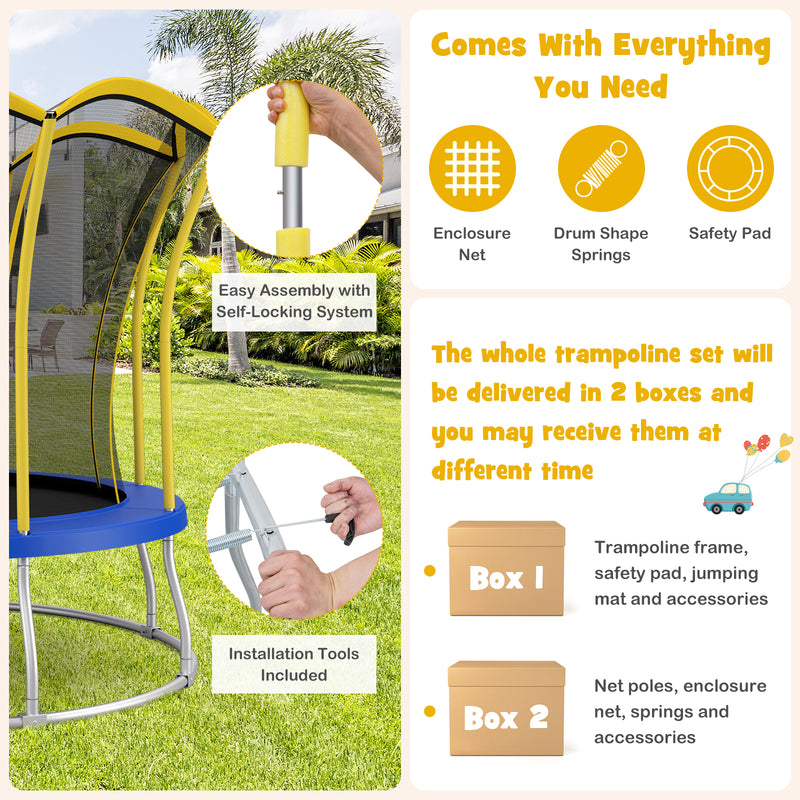 Costway - 10 Feet Unique Flower Shape Trampoline with Galvanized Steel Frame-Yellow