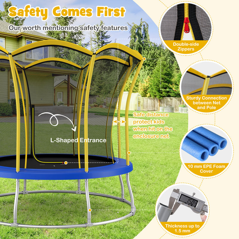 Costway - 10 Feet Unique Flower Shape Trampoline with Galvanized Steel Frame-Yellow