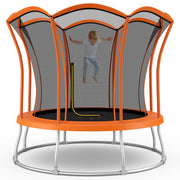 Costway - 8 Feet Outdoor Unique Flower Shape Trampoline with Enclosure Net-Orange