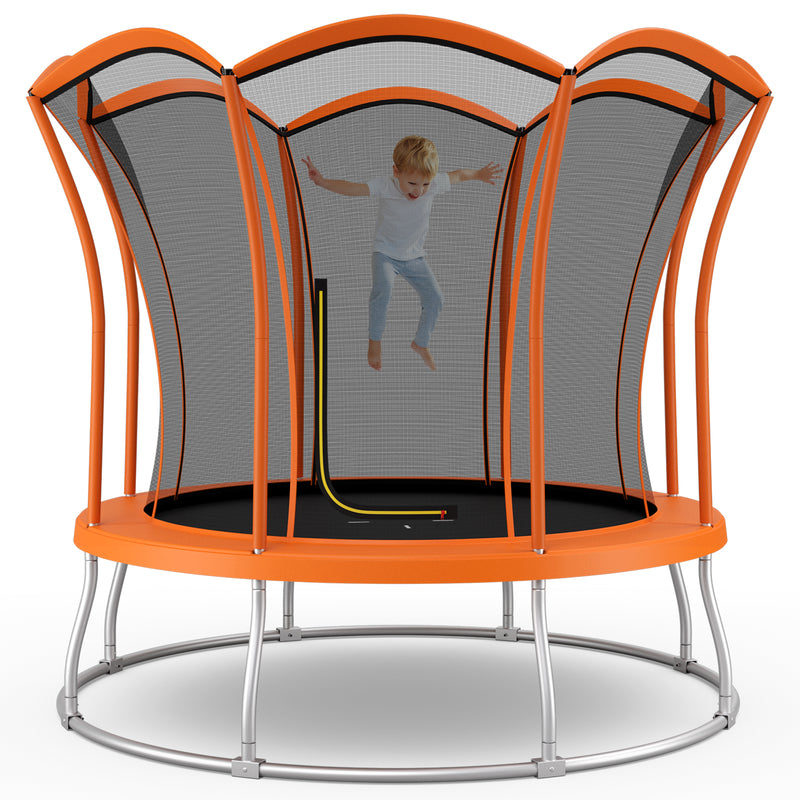 Costway - 8 Feet Outdoor Unique Flower Shape Trampoline with Enclosure Net-Orange