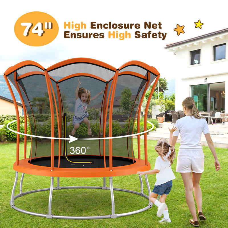 Costway - 8 Feet Outdoor Unique Flower Shape Trampoline with Enclosure Net-Orange