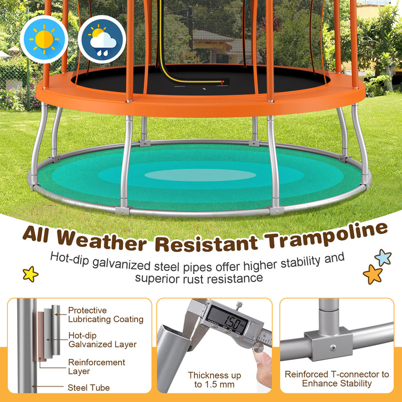Costway - 8 Feet Outdoor Unique Flower Shape Trampoline with Enclosure Net-Orange