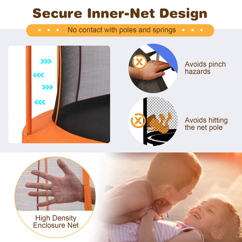 Costway - 8 Feet Outdoor Unique Flower Shape Trampoline with Enclosure Net-Orange