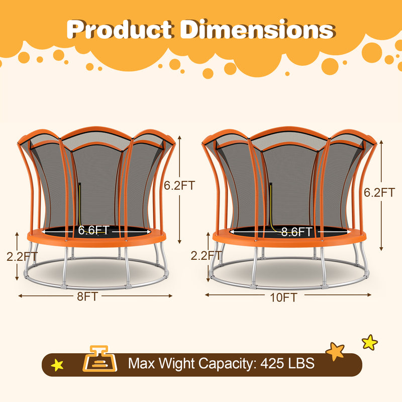 Costway - 8 Feet Outdoor Unique Flower Shape Trampoline with Enclosure Net-Orange