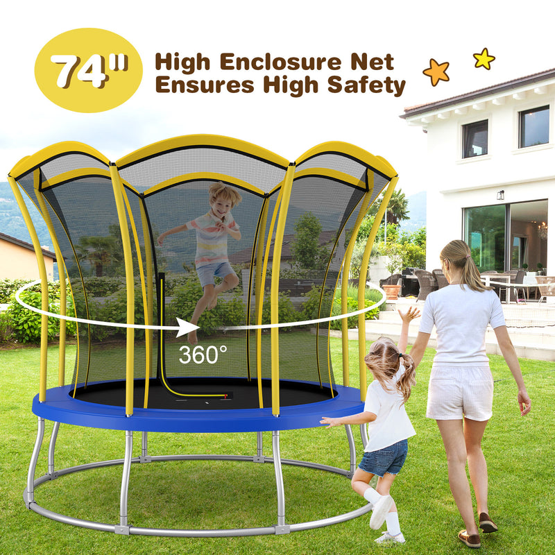 Costway - 8 Feet Outdoor Unique Flower Shape Trampoline with Enclosure Net-Yellow