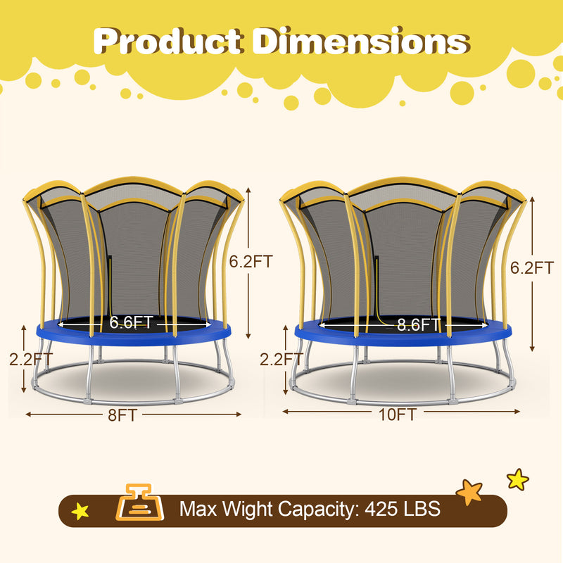 Costway - 8 Feet Outdoor Unique Flower Shape Trampoline with Enclosure Net-Yellow